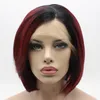 Iwona Hair Straight Short Radice Dirty Red Ombre Wig 1 # T1B / 118 Half Hand Tied Resistente al calore Parrucche sintetiche frontali