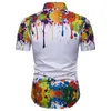 Hommes chemises décontractées Splash encre couleurs imprimé mâle été col rabattu mince Tees245Q