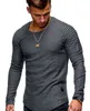 Printemps Été Mince À Col Rond T-shirt Homme À Manches Longues À Manches Longues Coton Solide Plissé Top T-shirts