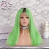 Ombre Vert Couleur Glueless Full Lace Perruques de Cheveux Humains avec des Cheveux de Bébé Pré Cueillis 130% Densité Brésilienne Vierge Cheveux Lace Front Perruques