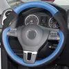 Blue Leather Black Suede DIY Hand-stitched Steering Wheel Cover for Volkswagen VW Gol Tiguan Passat B7 CC Touran Magotan Jetta