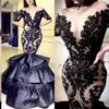 Ravishing Katmanlı Tüy Balo Elbise Sheer Jewel Dantel Aplike Boncuk Kısa Kollu Mermaid Gelinlik Modelleri Seksi Akşam elbise vestidos de fiesta