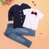 Mode nouveaux ensembles de vêtements pour enfants pour garçons noeud papillon manteau chemisier chemise jean costume enfant costume ensemble de vêtements pour garçons costume 3 pièces bébé vêtements