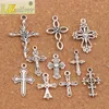 100pcs/lot Cute Flower Design Cross Charm Beads 10Styles Mic Tibetan Silver Pendants Jewelry DIY Findings Components LM45