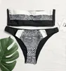 Sommar push up Ny stil Kvinnors Bikini Set Sexig Crop Top Badkläder Vit Thong Badkläder Gitter Utskrift Baddräkt