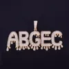 New A-Z Men's Drip Bubble Letters Pendants & Necklaces Initials Letter Ice Out Cubic Zircon Hip Hop Jewelry Free Rope Chain Three Colors