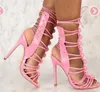 2018 nova moda feminina sapatos de festa salto alto sapatos de festa sandálias gladiador rosa sapatos de passarela sandálias grandes