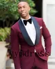 Burgundy Wedding Tuxedos Black Shawl Lapel Men's Business Suit (Jacket + Pants + Bow)Groomsmen Suits Spring 2021 Wedding Suits