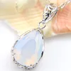 10st Luckyshine Classic Sparking Fire Teardrop Shaped White Opal Gemstone 925 Silver Pendants Halsband för semester Bröllopsfest 10 * 14mm