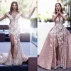 Charming Off Shoulder Prom Dress With Detachable Overskirt Floral Appliques Side Split Lace Mermaid Party Dress Fashion Dubai Evening Dress