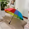 أزياء البارسول قوس قزح مظلة 190 طن 16 كيلو مقبض طويل مستقيم الملونة مظلة الإناث مشمس ومطر مظلة c657