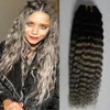 Ombre Gray Hair Weave 10 "-26" T1B / Grijs Haar Weave 100g / Pcs Deep Curly Menselijk Haarbundels Dubbele inslag Remy Weave Bundels