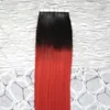 T1B / Red 100g (40pcs) extensiones de cabello con cinta de trama de piel 40pcs productos para el cabello Ombre recto brasileño 10 "12" 14 "16" 18 "20" 22 "24"