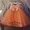 Piękny pomarańczowy tanie kwiaty dziewczyny sukienki na ślub 2020 linia kryształowa węzeł łuk plus rozmiar malucha korowód dziewczyny urodzinowe suknie imprezowe