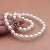 Ręcznie wiązane oryginalne 8-9 mm biały owalny ryż hodowany słodkowodny naszyjnik perłowy 18 "biżuteria modowa