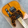 في الأسهم الأمير HS Anderson Hohner Madcat Mad Cat Flame Maple Top Back Yellow Electric Guitar Guitar Leopard Pickguard و Red Turtle Body Binding