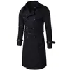 MORUANCLE Fashion Men's Long Trench Coat Double Breasted Windbreaker For Man Jacket Overcoat Pea Coat Outerwear Size M-XXXL