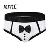 Mens Sexiga Fashion Panties Mjuk Underkläder Färg Splice Söt Bow Slips Novelty Tuxedo Briefs Underkläder för Män Jockstraps Underbyxor