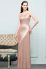 Image Rose Real Gold Sequins Long Bridesmaid Crew Neck Wedding Guest Party Maid of Honor Evening Dresses CPS789