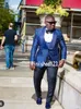 Alta qualità One Button Blue Dot Smoking dello sposo Scialle Risvolto Groomsmen Mens Wedding Business Prom Suit (Jacket + Pants + Vest + Tie) NO: 604