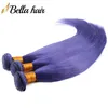 Bunt royalblått mänskligt hår rakt hår 3 buntar remy jungfru tjock inslag kvalitet 11a bellahair
