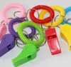 5000pcs/lot Cheerleading plastic whistle with spiral wrist band customized promotional whistle key ring