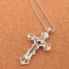 Antique argent traditionnel grand Crucifix pendentif colliers croix médaillon collier N1656 24 pouces 20 pcs/lot