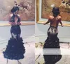 Mermaid Black Lace Evening Dresses Sexy keyhole Neck Backless Flouncing Ruffles Drouts Abort Women Prom Party Pageantway Hy197