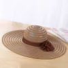 Summer Organza Floppy Beach Hats for Women Wide Brim Striped Flat Hats Ladies Flower Sun Beach Cap