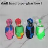 Creative Silicone Tobacco Smoking Cigarette Pipe Water Hookah Bong 10 Colors Portable skull Hand Spoon Pipes Tools With glass Bowls