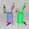 Mini Silikonolja Vattenpipe Hookahs Silicon Drum Riggs Vattenrör Bubbla Bong + Dubbelvägg Termisk Kvarts Banger och Glas Carb Caps