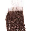 Kinky Curly Human Hair Weaves With Lace Stängning 4 Middle Brown Curly Hair Extension Brown Hair 3Bundle with 4x4 Top Stängning5135789