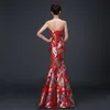 중국어 번체 드레스 레드 Qipao 동양 이브닝 드레스 여성 백스 cheongsam robe Chinoise Vestido Chines Long Qi Pao QL