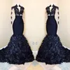 Chegada Nova sereia mangas compridas Prom Dresses 2020 preto meninas Africano alta Neck vestidos de noite Com Camadas Ruffle Saias BA8173