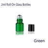 50pcs/Lot 2ml Glass Roll On Bottles Amber Blue Clear Pink Green With Stainless Steel Ball Black Cap for Essential Oil