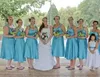 Satin Wide Straps Bridesmaid Dresses Strapes Pleated Wedding Guest Dresses For Bride Tea-length Party Gowns