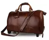 21 Inch Genuine Leather Luggage Travel Duffle Bag Rolling Suitcase Carry On Weekend Overnight Duffel Bag7820630