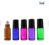 Gros épais 5 ml rose/bleu/violet/vert/ambre/clair vide rouleau sur bouteilles en verre pour bouteille de parfum d'huile essentielle avec rouleau en métal Balll