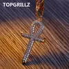 TOPGRILLZ Hip Hop Rock Necklace Gold Color All Iced Out Micro Pave CZ Stone Ankh Pendant Necklaces With 60cm Rope Chain3660942