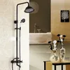 Badkamer zwart olie gewreven messing badbad douche set muur gemonteerd 8 "regendouche mixer tap kraan 3-functies Mengklep