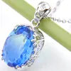 12 pcs/lot Luckyshine Women Pendants Oval Ocean Blue Bi-Colored Tourmaline Gems Silver Necklace Pendants 10*14 mm