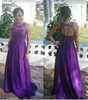 Vestidos de dama de honra longa roxo para casamento oco lantejoulas de lantejoulas frisado chiffon dama dama de dama de damas de dama de comprimento dama de honra