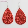 Boucles d'oreilles en cuir en gros 11 couleurs Gliter Boucles d'oreilles en forme de larme en cuir Boucles d'oreilles à la mode Big Statement Léger pour femmes filles