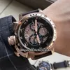 Cheap Left Handed 50mm U-51 U51 Chimera Bronze 7474 Skeleton Black Dial Quartz Chronograph Mens Watch Rose Gold Leather Strap Spor2897