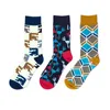 Algodão penteado colorido Gogh Retro Argyle Flamingos Homens Meias Cool Vestido Casual Funny Party Dress Crew Socks 1Pair = 2PCS MS02