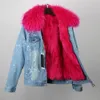 New Winter Jacket Women Denim Coat Natural Real Rabbit Fur Liner Raccoon Fur Collar Hood Thick Warm Parkas Detachable Parka
