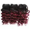 Brasilianska Deep Curly Hair Weave Bundlar Mänskliga hårbuntar Ombre Burgundy 3pcs / Set för Full Head 8-10 tum Remy Mänskliga hårförlängningar