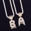 Nieuwe Crown Drupp initialen letters kettingen hanger voor mannen vrouwen kubieke zirkoon hiphop sieraden met tennis ketting