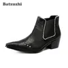 Botas Hombre Stivali western con tacco da 6,5 cm Uomo Stivaletti in pelle nera con punta a punta con cristalli Scarpe da sera da uomo, taglia grande US12-EU46