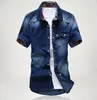 New Design Mens Summer Vintage Slim Denim Shirts Short Sleeve Casual Jeans Shirt O73D11